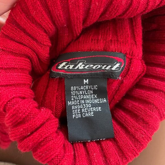 Red Ribbed Turtleneck Sweater Fitted Cuffed Sleeves Valentines Y2K M Coquette - Picture 5 of 9